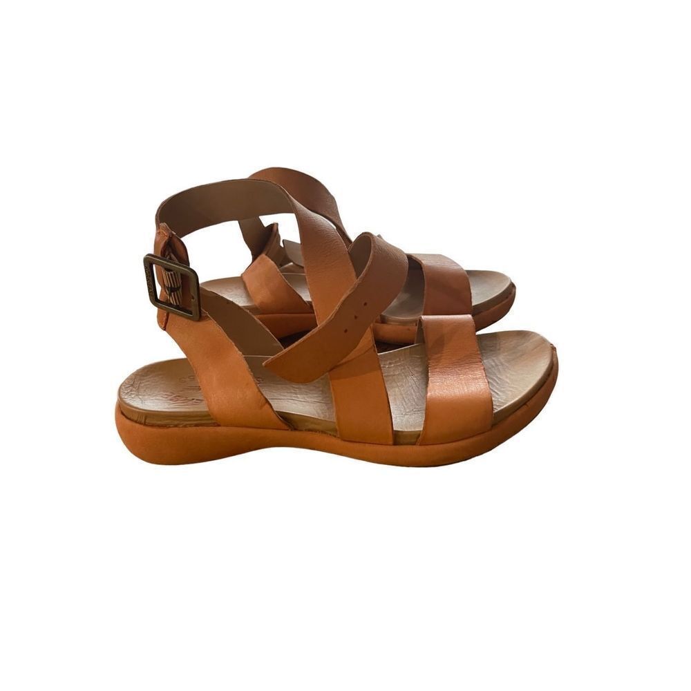 KorkβEase Womens BrownβCriss Cross Leather Ankle Strap Sandals Sizeβ6